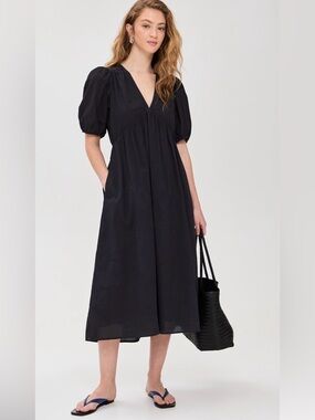 XIRENA Blake Black Puff Sleeve Maxi Midi Dress Large